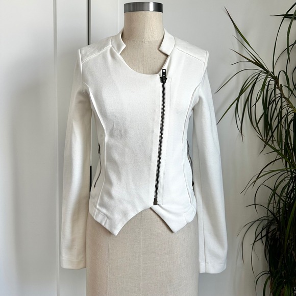 Love Posh Moto Jacket‎ White Asymmetrical Zip Up Fitted Blazer Small Blazer - Picture 1 of 12